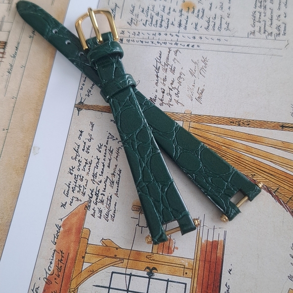 Green leather Watch wrist band - Picture 4 of 5